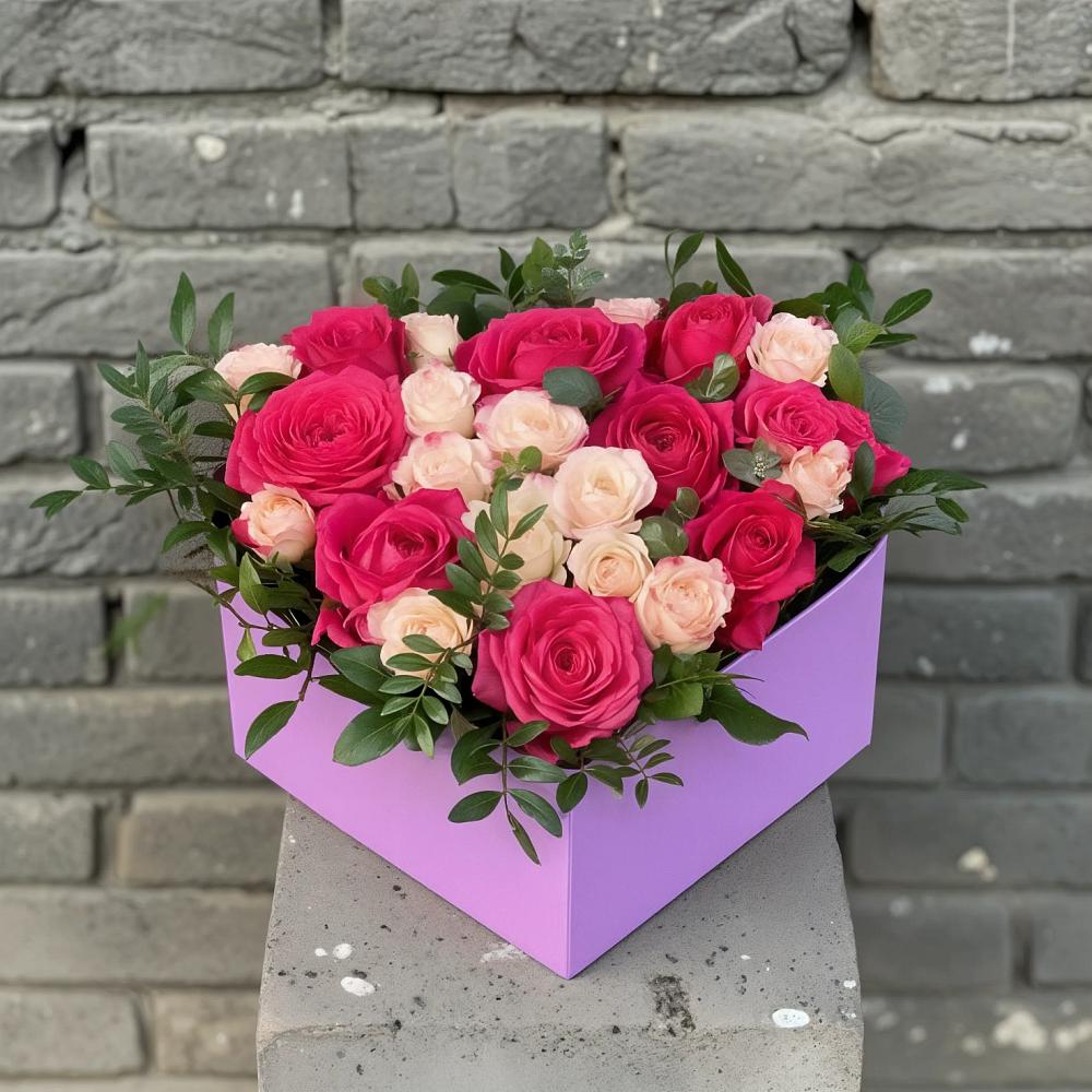 Цветочная композиция из Розы в коробке в Змеиногорске