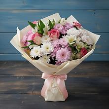 Букет цветов из:  Хризантемы, Альстромерии и Розы в Змеиногорске