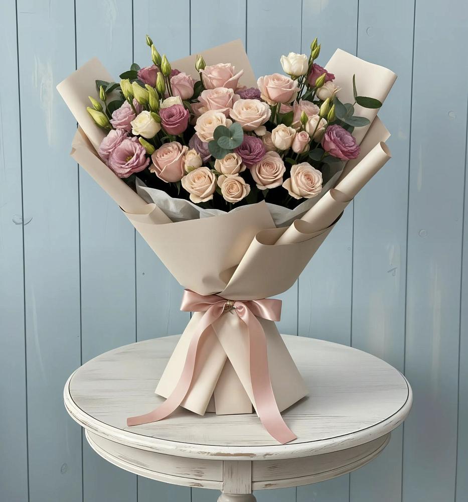 Букет цветов из: Розы и Лизиантусы в Змеиногорске