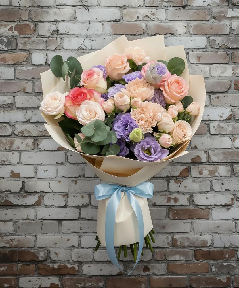 Букет цветов из: Розы, Лизиантусы и Гвоздики в Змеиногорске